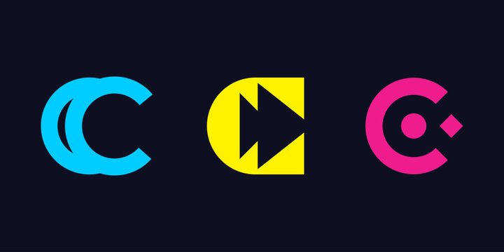 Letter C colorful icon logo vector. Funny pacman letter C graphic