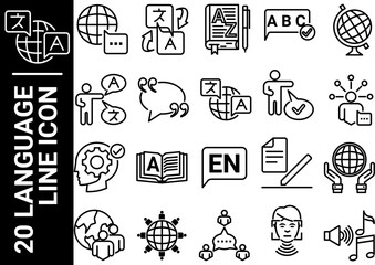20 language line icon, black and white