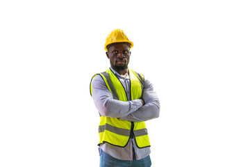 Engineer man arms crossed, Foreman worker in hardhat