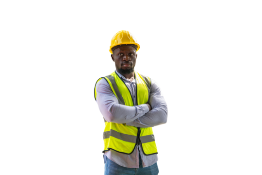 Engineer man arms crossed, Foreman worker in hardhat