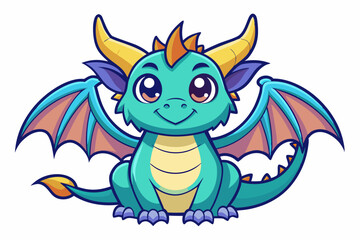 Obraz premium Cartoon Illustration of a Blue and Yellow Dragon with Big Eyes