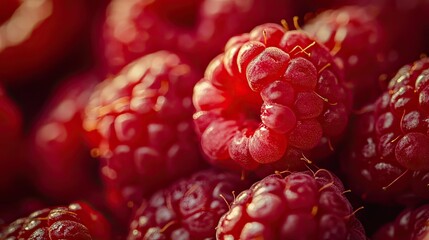Close-up of juicy red raspberries, showcasing their rich color and texture, perfect for healthy eating concepts.