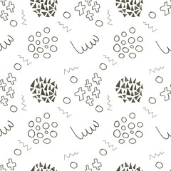 Seamless pattern on a white background. Abstract, laconic, black lines, dots.
