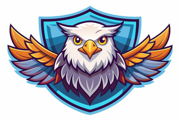 Cartoon Eagle with Wings Spread Inside a Blue Shield