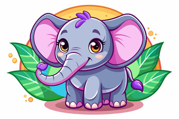 Obraz premium Cute Cartoon Elephant with Big Eyes and Pink Ears