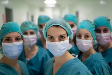 group surgeons in operating room