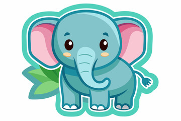 Fototapeta premium Cartoon Illustration of a Blue Elephant with Pink Ears and Green Leaves