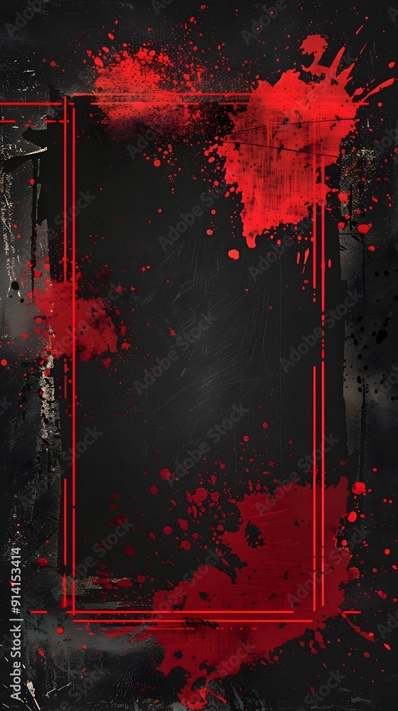 Poster grunge frame with distressed textures and splatters on dark urban background