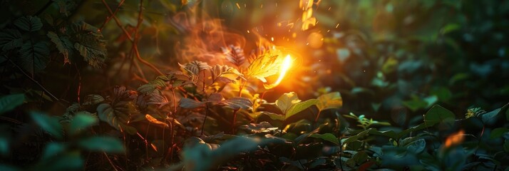 The tiny fireball vanishes into the foliage