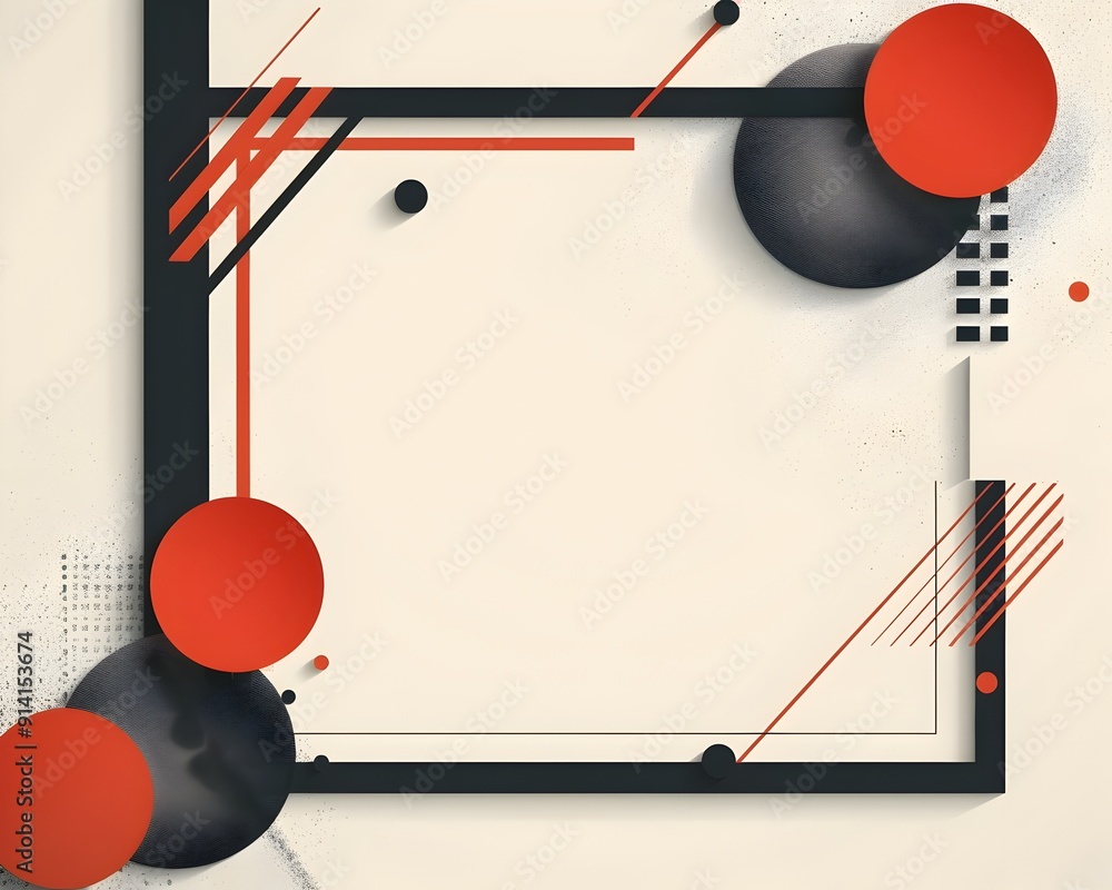 Poster captivating abstract geometric frame with bold shapes and colors on a pristine white background