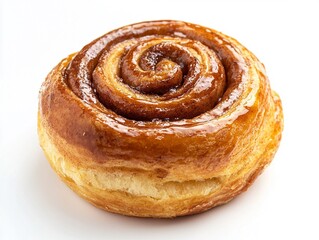 A single brown cinnamon bun on a white background