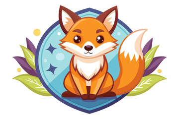 Obraz premium Cute Cartoon Fox with Fluffy Tail and Floral Border