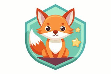Obraz premium Cute Cartoon Fox Sitting in a Hexagon with Stars