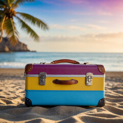 travel suitcase on the beach