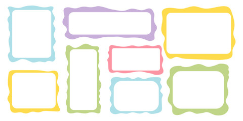 Set rectangle and square paper quote frames, quote text box, empty form with wavy edge. Dilog or title border. Hand drawn speech bubble.