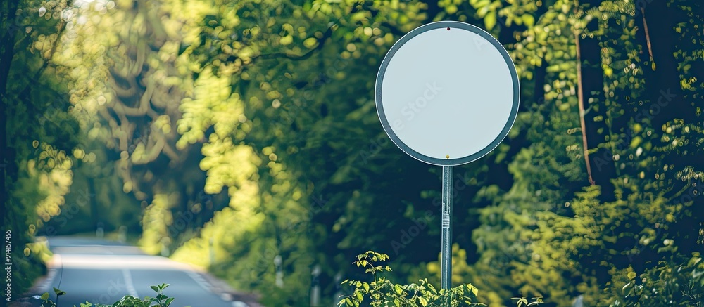 Poster Traffic sign with a blank white circle on a natural background provides ample copy space image