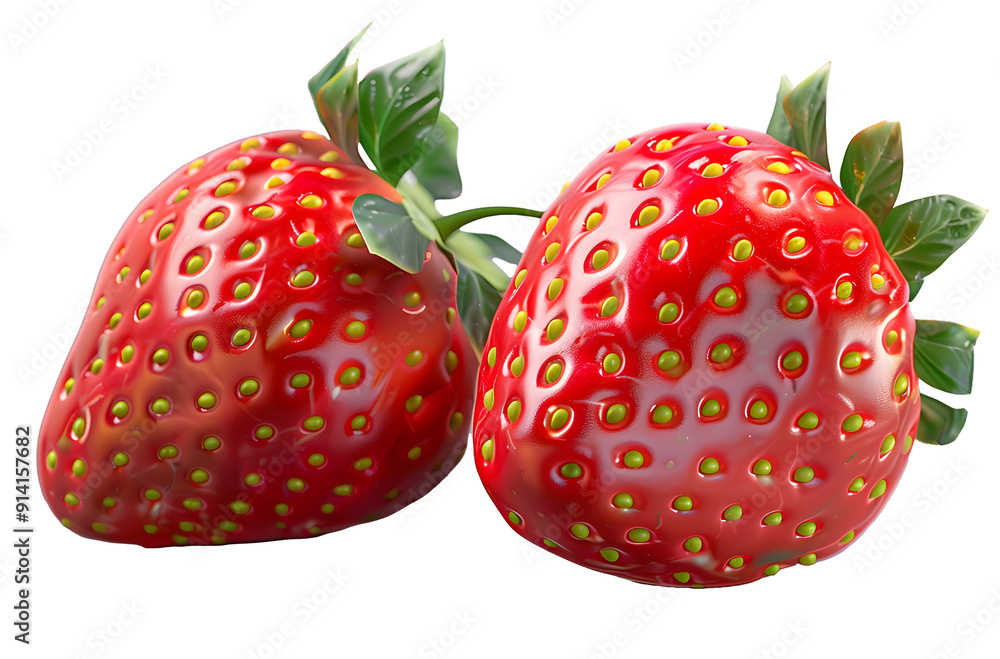 Poster two strawberries isolated on transparent background. full depth of field.