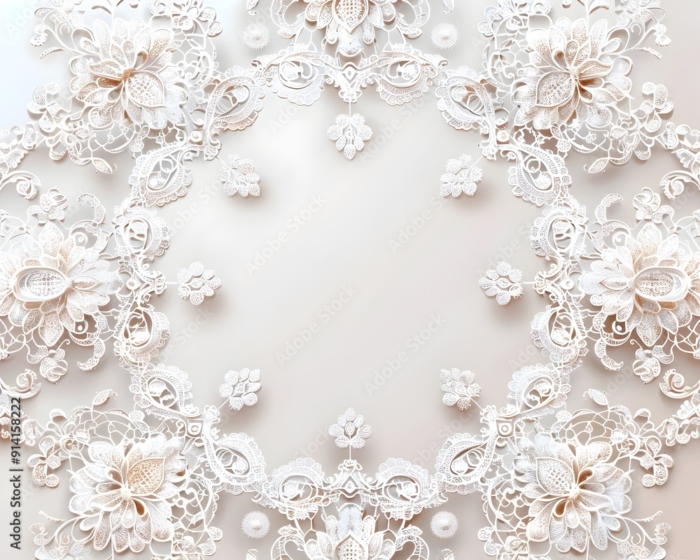Aufkleber elegant lace frame with intricate patterns and delicate floral details on soft white background refi