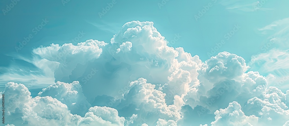 Poster a serene setting featuring a blue sky filled with fluffy clouds offering room for a copy space image