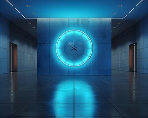 Futuristic Holographic Clock Floating in Sleek Minimalist High Tech Room Showcasing Modern Time Concept