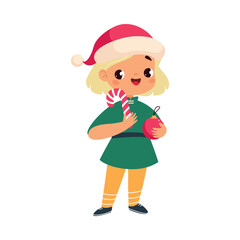 Girl Character in Sweater with Star Celebrate Christmas Holiday at Winter Vector Illustration