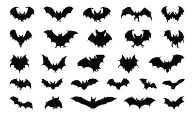 Halloween Bat Silhouette, Bat Different Shapes Silhouette Set, Hand Drawn Lettering Typography Quotes.