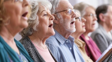 Gemeinsames Singen im Chor in der Kirchengemeinde. Seniorenchor bei der Gesangsstunde.