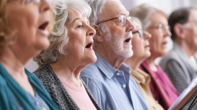 Gemeinsames Singen im Chor in der Kirchengemeinde. Seniorenchor bei der Gesangsstunde.