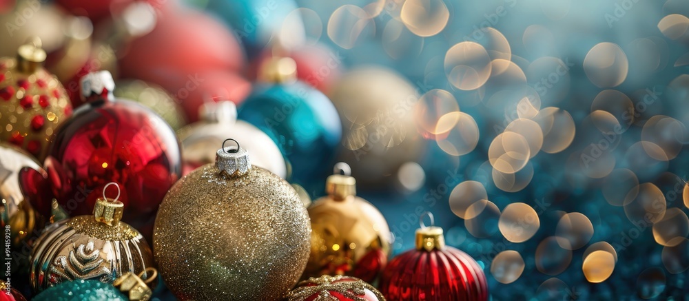 Aufkleber festive decorations create a captivating scene with various christmas balls against a copy space ima