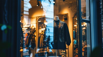 Obraz premium A tall, standing mirror in a boutique, reflecting mannequins dressed in stylish clothing, highlighting fashion and elegance.