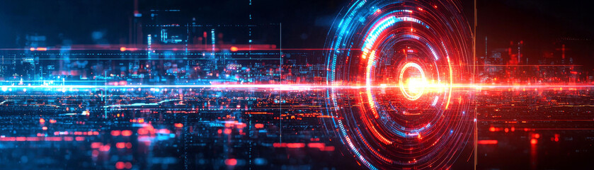 Obraz premium Abstract digital art with a glowing red and blue orb.