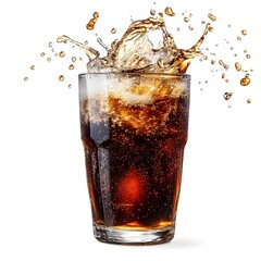 Soda Liquid Splash in Transparent Glass on Isolated Background