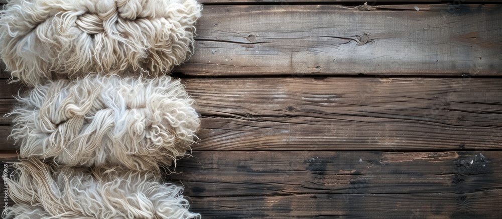 Aufkleber wooden background with copy space image of wool