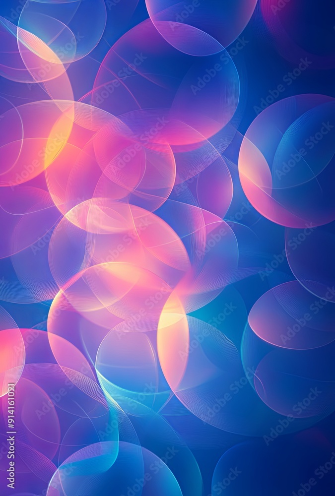 Poster an abstract background with overlapping circles and transparency effects, creating a sense of lightn