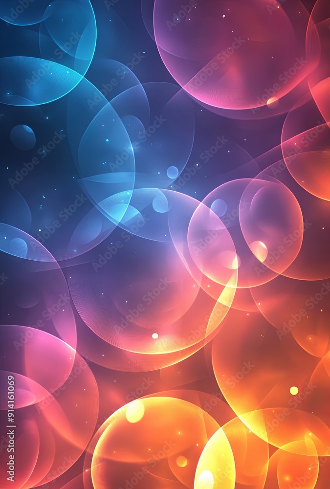 Poster an abstract background with overlapping circles and transparency effects, creating a sense of lightn