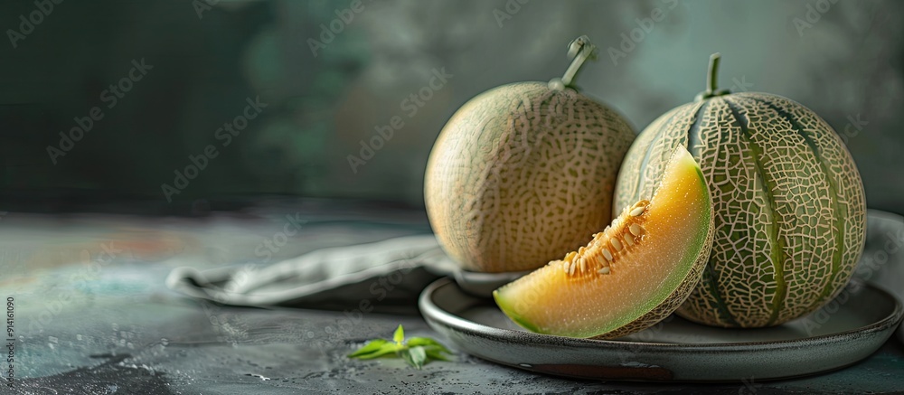 Aufkleber fresh charentais melon a sweet fruit suitable for dessert or a snack elegantly displayed on a table 