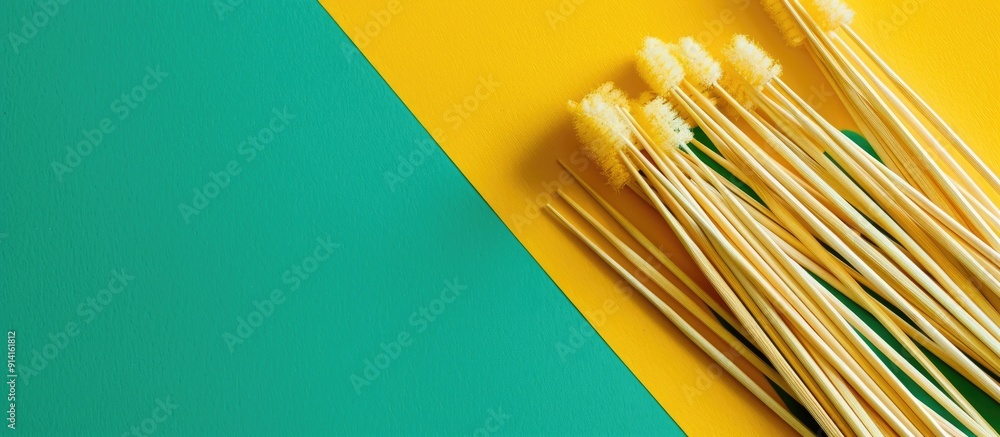 Aufkleber Floss toothpicks on a background with copy space image in yellow and green tones