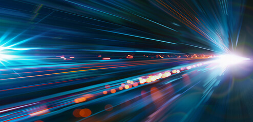 Obraz premium Futuristic speed motion with blue and red rays of light abstract background
