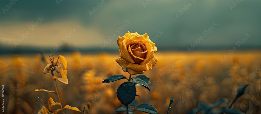 Aufkleber a yellow rose in a field with copy space image