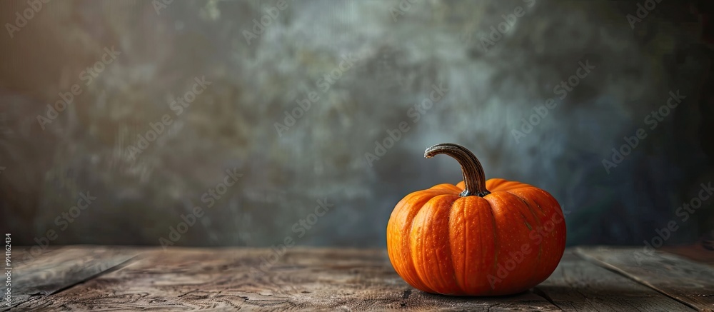 Aufkleber pumpkin placed on a rustic table with a copy space image