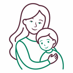 simple outline of a mother hugging her child vector illustration