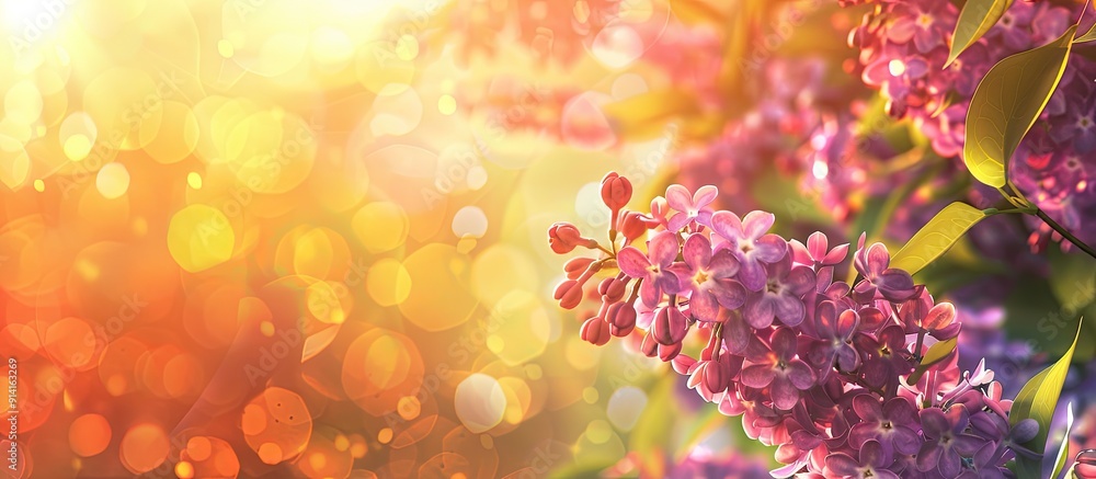 Aufkleber mockup of a spring themed greeting card featuring a lilac branch frame set against a vibrant spring 