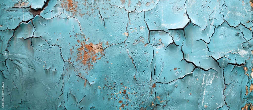 Poster light blue backdrop with cracks on iron surface perfect for copy space image