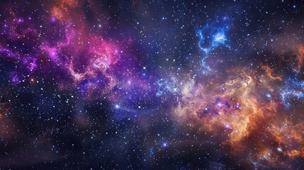 Fototapeta premium Stunning cosmic scene featuring vibrant nebulae, stars, and galactic colors, perfect for space-themed projects and art.