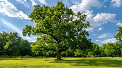 Fototapeta premium Majestic Oak Tree in a Sunny Meadow