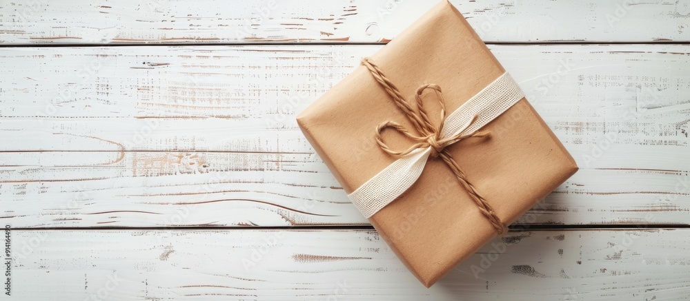 Poster elegant gift box displayed on a white wooden surface perfect for a copy space image