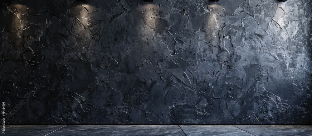 Poster A wall displaying a black painted canvas with a textured surface ideal for a copy space image