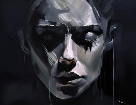Sad young woman sorrow grief vulnerability vulnarable pain mental health black and white art