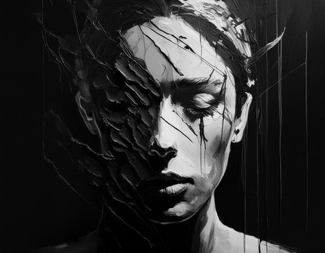 Grief Sad young woman sorrow grief vulnerability vulnarable pain mental health black and white art