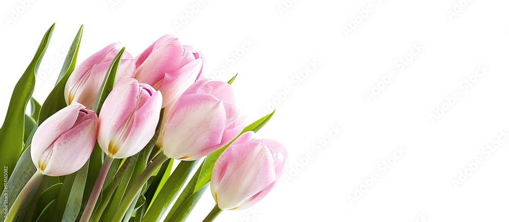Poster light pink tulips isolated on a white background with copy space image ideal for wedding flower conc